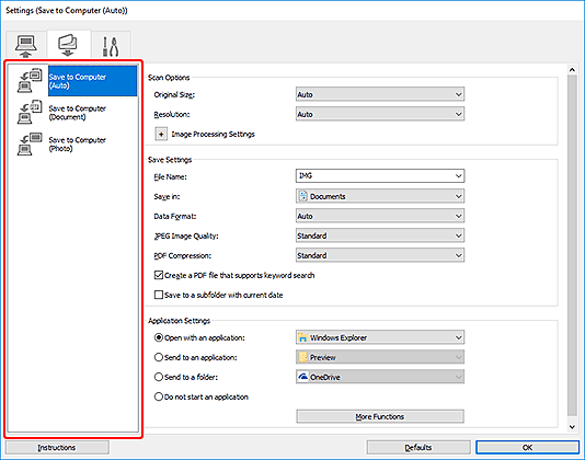 figure: Settings dialog box